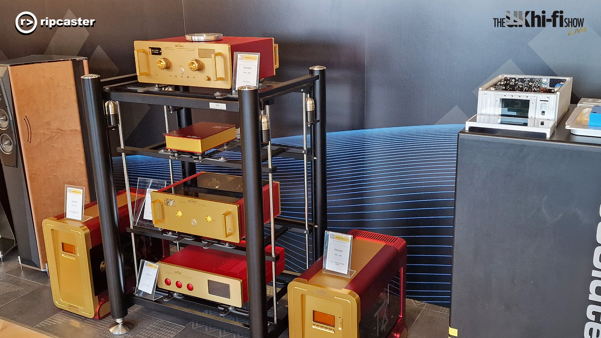 A selection of red and gold HiFi equipment