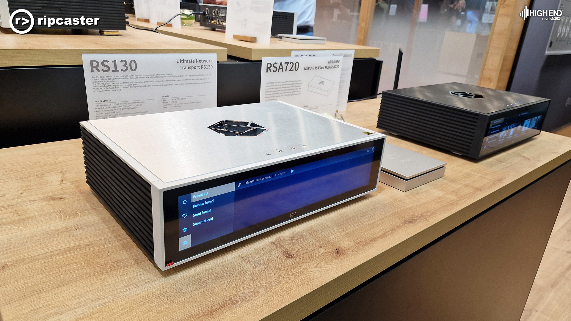 Two pieces of HiFi Rose equipment on a wooden table