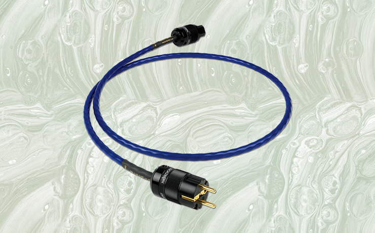 Nordost Blue Heaven Power Cable on a green background.