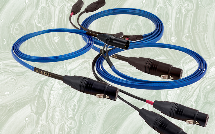 Nordost Blue Heaven Subwoofer Cables on a green background