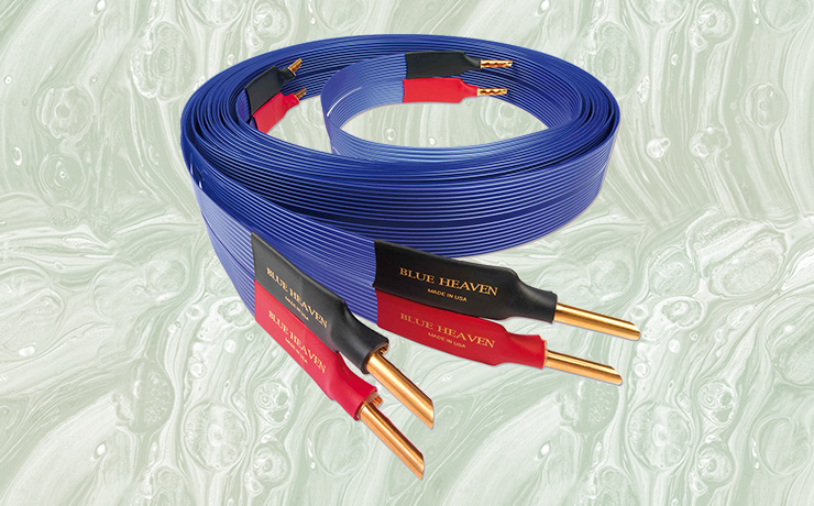Nordost Blue Heaven Speaker Cable on a faded, green splodgy background