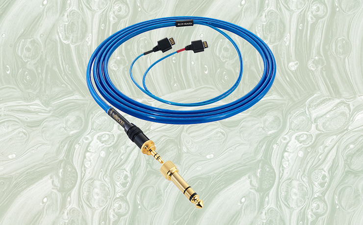 Nordost Blue Heaven Headphone Cable on a green background