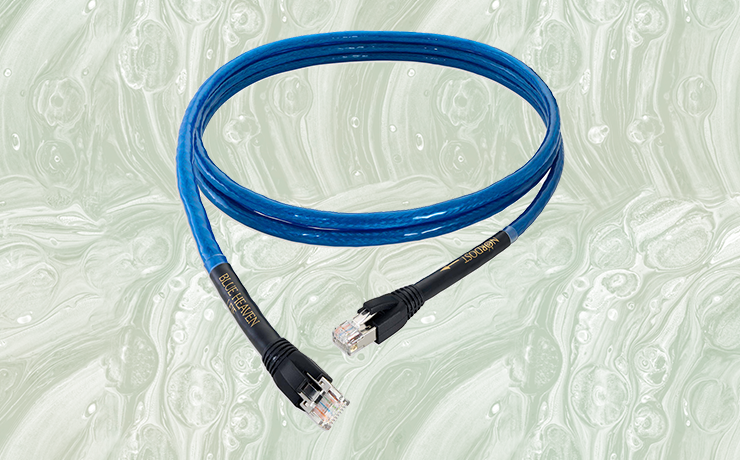 Nordost Blue Heaven Ethernet Cable on a green background.