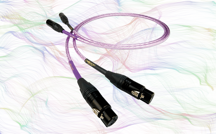 Nordost Frey 2 Analogue Interconnect Cable on a background of thin, colourful lines