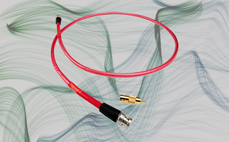 Nordost Heimdall 2 Digital Cable (75ohm).  Background is thin, green wavy lines