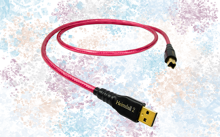 Nordost Heimdall 2 USB 2.0 Cable on a colourful, splodgy background