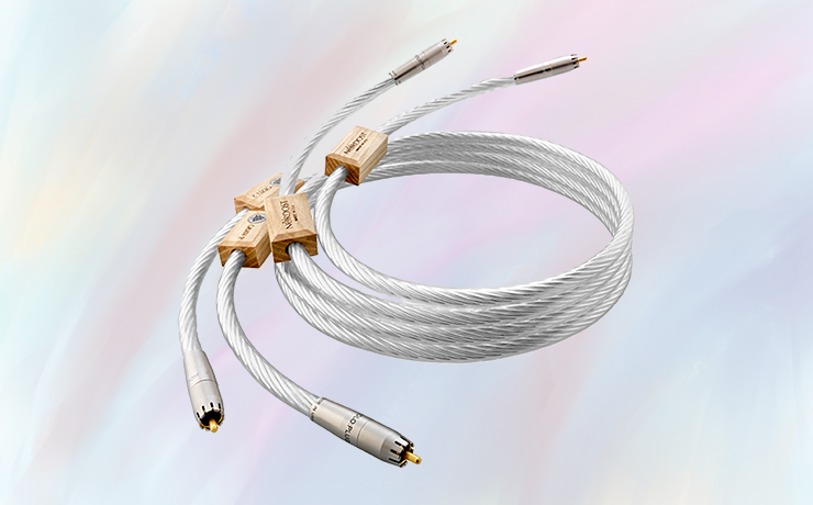 Nordost Odin 2 Analogue Interconnect Cable.  Background is faintly colourful.