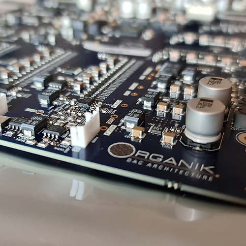 close-up of the Organik DAC circuit board for Klimax 350 speakers