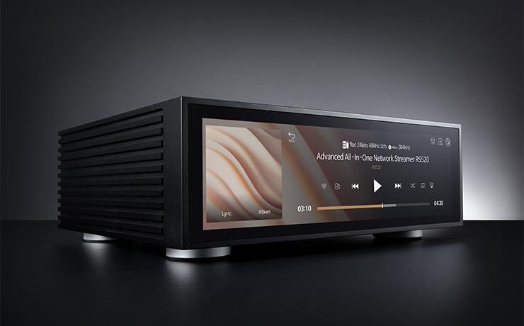 HiFi Rose RA520 Network Streamer in black.  Front and side view.