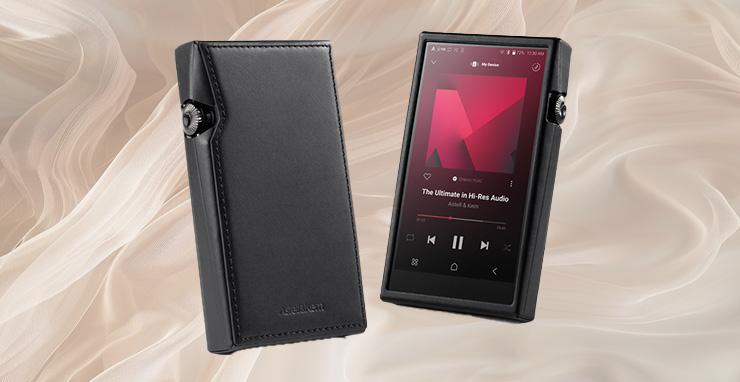 A pair of Astell & Kern SP3000 Cases with the music player in the case.  One is viewed from the front and one from the back