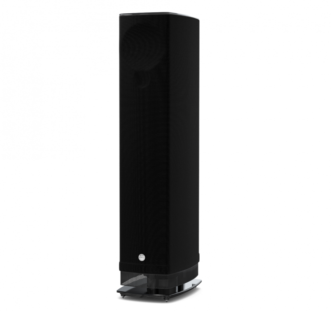 Linn Series 5 530 Exakt Active Speakers in black with a black glass base