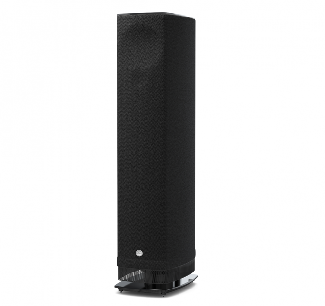Linn Series 5 530 Exakt Active Speakers in Harris Tweed Granite with a black glass base