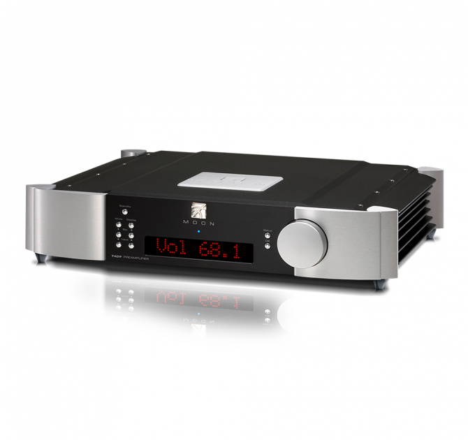 Moon 740P Single Chassis Reference Balanced Preamplifier in black and silver.