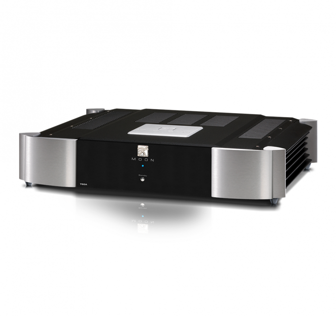 Moon 760A Dual Mono Power Amplifier in black and silver.