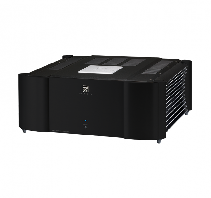 Moon 860A v2 Dual Mono Reference Two-Channel Power Amplifier in black.