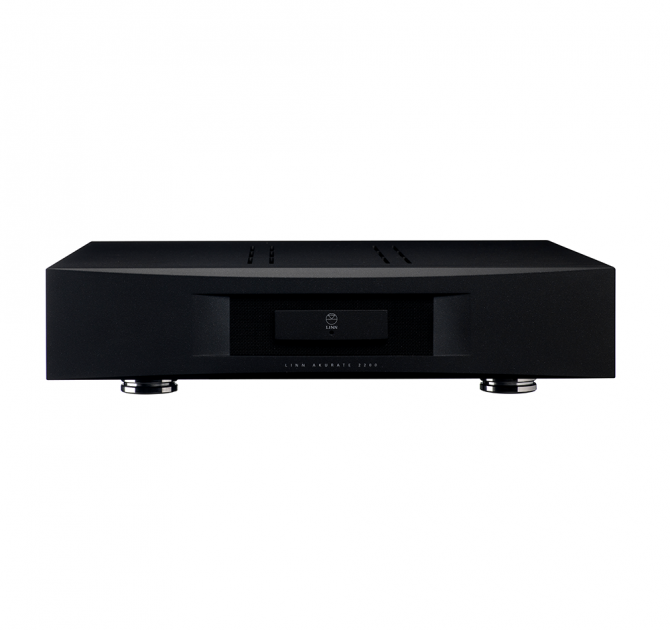 Linn Akurate 3200 in black, top and front view.