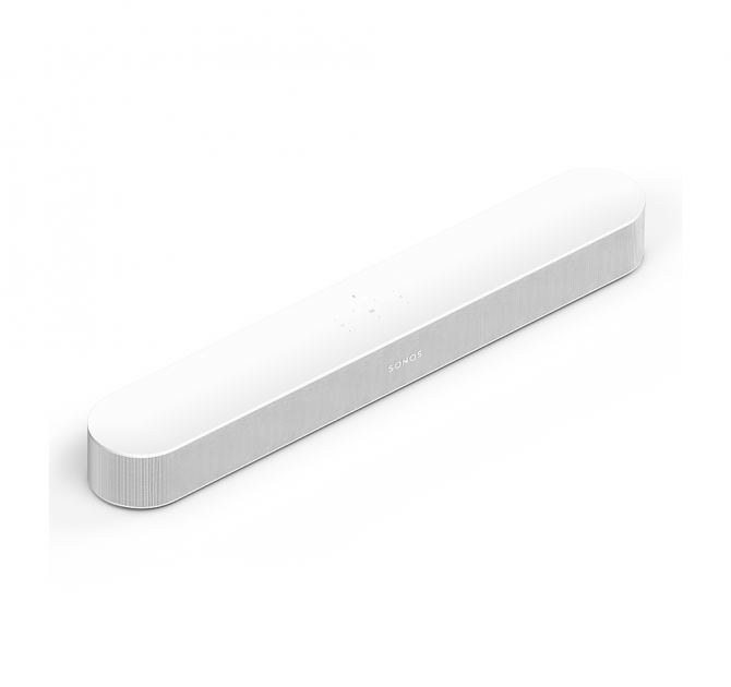 SONOS Beam (Gen 2) in white on the diagonal - top right angled to bottom left.
