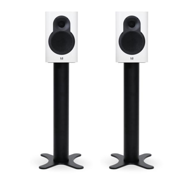 A pair of Kii Seven Speakers on stands