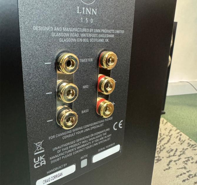 Linn 150 speaker at ripcaster - a view of the connections at the back
