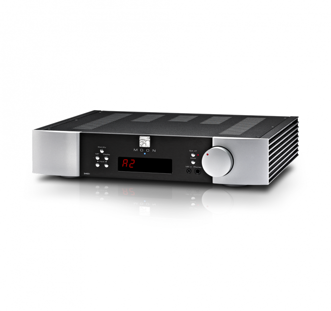Moon 340i D3PX Stereo Integrated Amplifier in black and silver.