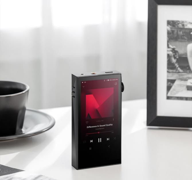 Astell & Kern A&ultima SP3000M Portable Music Player standing up on a table