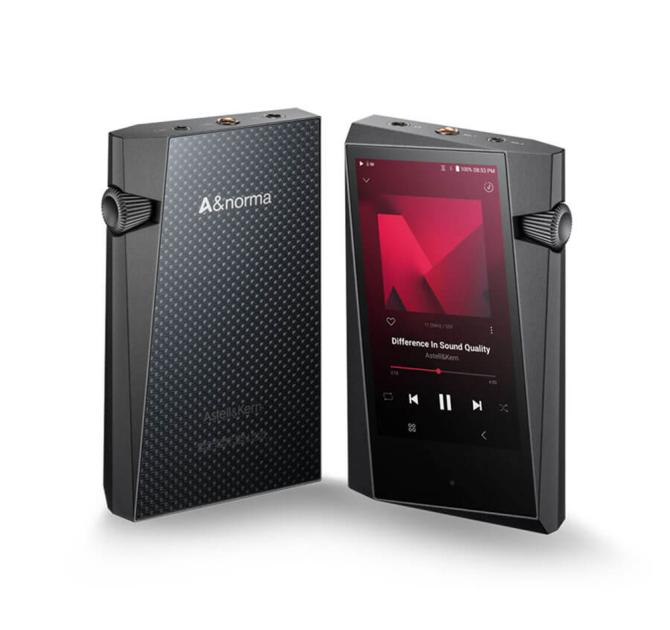 A pair of Astell & Kern A&norma SR35 Portable Music Players.  One facing front, one rear facing.