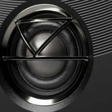 Linn 360 speaker close-up of the Linn logo