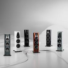 The Linn 360 speaker family showing a speaker in each of the six finishes