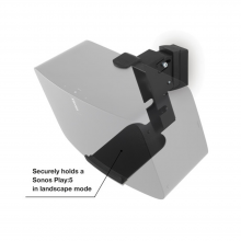 Flexson Wall Mount Play5 x1 black with a faded Sonos Play:5 image and the words "Securely holds a Sonos Play:5 in landscape mode".