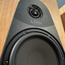 A pair of oak Linn 119 Loudspeakers in the ripcaster showroom