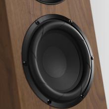 Linn 150 speaker in walnut - close-up view