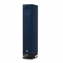 Linn Series 5 530 Exakt Active Speaker in blueberry with a black glass stand
