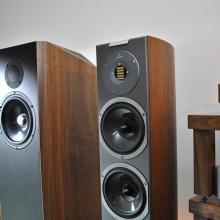 One of our Audiovector R3 Arreté speakers beside a Kudos Titan 707 speaker.