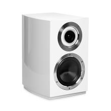 A Cabasse Murano Loudspeaker in white.  the speaker is a bookshelf style speaker