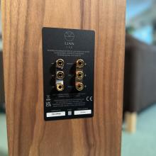 Linn 150 speaker in walnut at ripcaster close-up of the back panel