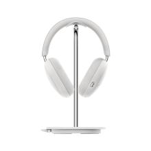 White Sonos Ace Headphones on the white stand viewed from the front
