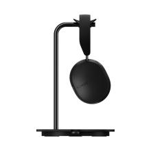 Black Sonos Ace Headphones on the black stand viewed from the side