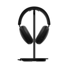 Black Sonos Ace Headphones on the black stand viewed from the front