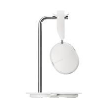 White Sonos Ace Headphones on the white stand viewed from the side