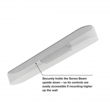 Flexson Adjustable Wall Mount Beam White x1 and the words "Securely holds the Sonos Beam upside down - so its controls are easily accessible if mounting higher up the wall".